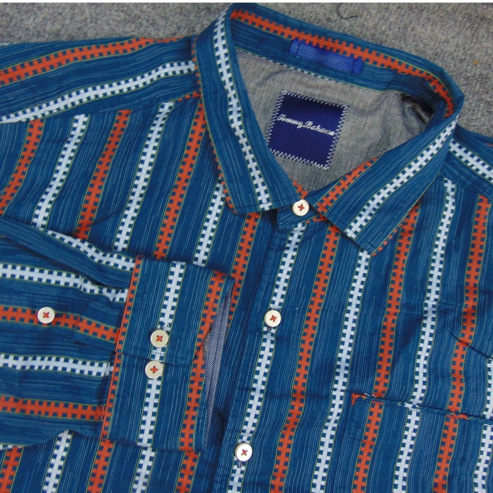 Tommy Bahama Button Up Shirt‎ Mens XXL Blue Striped Long Sleeve Cotton Casual